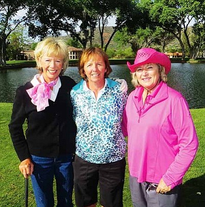 From left to right, President Julie Larson, with past presidents Donna Cantello and Marion Maby