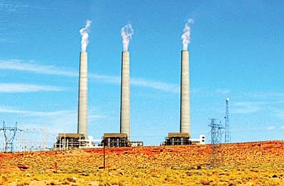 The coal-burning Navajo Generating Station, shown here, and the Four Corners Power Plant would not be subject to the emissions limits set for Arizona. They and two other plants on tribal land would work directly with the EPA. (Photo by R.J. Hall via Wikipedia Commons)