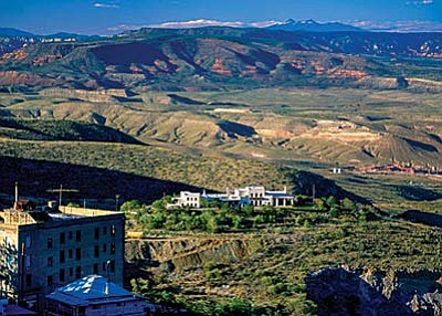 The Jerome Historic State Park was once the mansion for Jimmy Stuart Douglas, owner of the fabled United Verde Extension Mining Company.  Note tailing below.  Photo by Bob Swanson (www.swansonimages.com)
