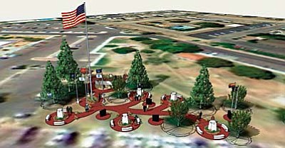 A graphic design for the proposed Cottonwood Military Park shows a short trail, like a cluster of grapes with pods and honor walls to recognize each of the five service divisions. It would place an emphasis on awareness of local veterans who fought in all wars in which the United States was involved. Courtesy photo