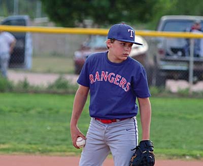 Zachary Harrison, pitcher for the Verde Valley Little League Texas Rangers gets ready to pitch during Wednesday’s game vs the Major League Oakland A’s. VVN photo by Derek Evans