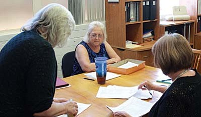 Camp Verde resident Cheri Wischmeyer, center, submitted signed petitions Wednesday to recall council members Bruce George, Jessie Jones and Robin Whatley. Wischmeyer said she will run against Whatley. VVN photo by Greg Macafee