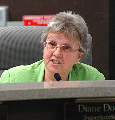 Diane Douglas warns senators adoption of SB 1416 would be a mistake. (Photo by Howard Fischer)