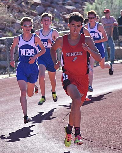 Joseph Sandoval competes in a race at the Sedona Friendship Meet earlier this season. Sandoval has the 7th fastest time in the 3200 meter race in Division III. (Photo by Greg Macafee/VVN)