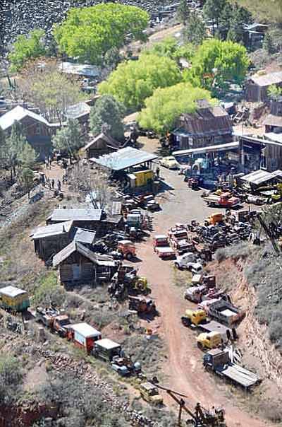 From the sky, Robertson’s ghost town looks like a child’s playland with hundreds of tiny toy trucks scattered among tiny buildings in a sandlot. (VVN/Vyto Starinksas)