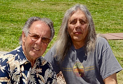 Villager Ken Rouse is pictured with Bearcloud Berry, of Tlaquepaque’s prestigious Bearcloud Gallery. Their proposed collaboration to open a Native American Cultural Center at The Collective Sedona will emphasize the rich tribal-heritage of this area.  Plans also include moving the gallery to the complex in late summer.