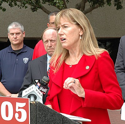 Yavapai County Attorney Sheila Polk, who chairs the campaign against Proposition 205,says its approval would make Arizona roads more dangerous and "endanger Arizona's children,' saying Colorado has suffered "a whole host of negative consequences."  (Capitol Media Services photo by Howard Fischer)