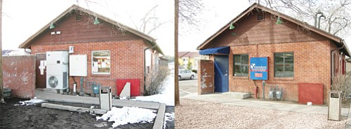<br>Submitted photos<br>
The former MVD building in Williams then (left) and now. FooteWork Auto License and Title Service will now rent the building from the city and provide motor vehicle services.