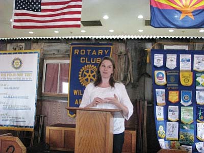 Danielle Caldwell, a community outreach coordinator for First Things First, speaks to the Williams Rotary Club about the importance of early childhood education and health services for kids under 5 years of age. She encourages parents to become aware of the resources available to give their children the best chance of success later in life and is available educate groups on these services.  Photo/Doug Wells