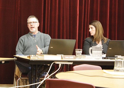 Williams Unified School District Governing Board President David Nenne discusses the pros and cons of a class schedule change during the Feb. 27 board meeting. Marissa Freireich/WGCN