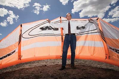 Rob Krombeen prepares one of his giant kites for the April 27 Williams Kite Festival at Cureton Park. Ryan Williams/WGCN