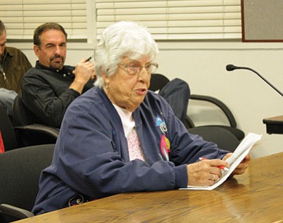 Williams resident Ruth Sanzari urges council members to deny the medical marijuana dispensary's request to relocate. Marissa Freireich/WGCN