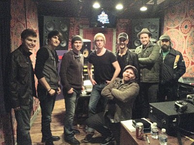 Dylan (left), Dakota (second from left) and Lance Beavers (third from left) in House of Blues recording studio in Nashville, Tennessee. Submitted photo