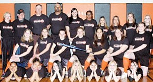 Members of the Williams High School Lady Vikings softball team pose for group pictures. Top row from left is Head Coach Ann Wells, assistant coaches Bob Fogg, Tim Pettit and Edgar Brown, Gianna Clapper, Team Manager Dominique Miller, and players Jennifer Sandoval, Leticia Aguilar, Jenise Pettit, and Amanda Bean. Middle row is Taylor Gravill, Kassie Pettit, Elly Martin, Kaitlyn Stigall, Shaunni Tanori, Natasha Winchester and Salina Verser. Bottom row is Kayla Hernandez, Chrystal Berry, Elizabeth Provence, Michelle Sandoval, Tricia Gaines, Monica Scobee and Freya Sagvold. Not shown are Chardell Bennett, Taiesha Harris, Alyssa gaines, Micelle Kimball, Christina Hernandez and Antonia Ramos.