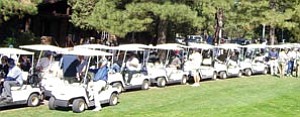Golf carts line up at Elephant Rocks Golf Course to participate in last year’s Kevin Twitty Memorial Golf Tournament. This year’s tournement is scheduled for a shotgun start Sept. 22.