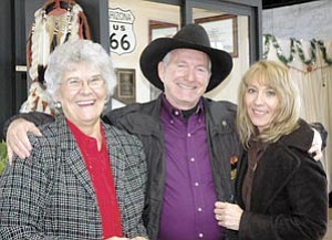 Ash Fork Historical Society Director Fayrene Hume (left) enjoys a moment with Arizona State Historian Marshall Trimble and his wife Vanessa Logas.