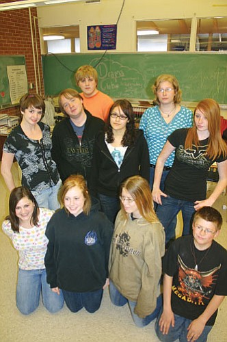 <br>Patrick Whitehurst/WGCN<br>
Pictured from left to right, top to bottom, are drama club members Lindsay Torrez, Tyler High, Matthew Young, Jennifer Ruiz, Hattie Smith, Sierra Collins, Kimberley Crespo, Miranda Harris, Corrine Rock and Roy Rock. Not pictured are Daniel Young, Erin Macks, Aaron (AJ) Minor, Christopher Young and Danielle DeClarmont.