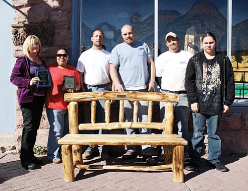 <br>Ryan Williams/WGCN<br>
Pictured left to right is Susan Tamulevich, Liz Minor, Brian Hart, Josh Hemanway, Tony Robertson and Rico Trujillo, Jr. Inspirations Inc., in collaboration with local woodworkers, plan to sell benches to local merchants as a fundraiser for the youth program.
