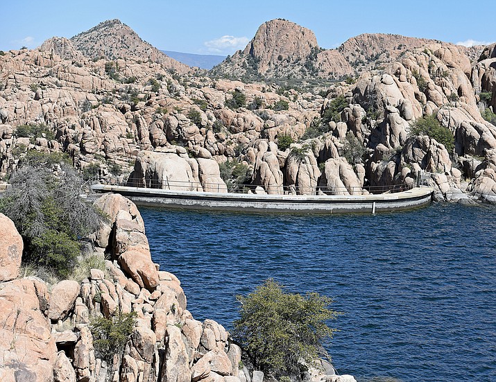 Watson lake is currently near capacity on March 22, 2016 but the City of Prescott plans to begin withdrawing water soon for ground water recharge in April. (Matt Hinshaw/The Daily Courier)