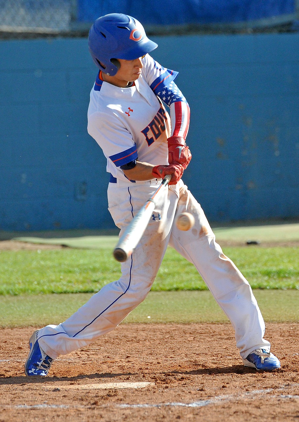 Chino Valley's Israel Acosta (2) makes contact with a ball Tuesday afternoon April 19, 2016 while playing their last regular season home game against Mohave at Chino Valley High School. (Matt Hinshaw/The Daily Courier)