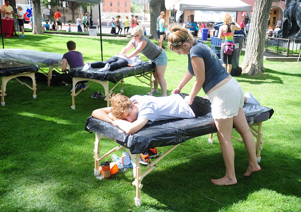 What better way to relax than with a massage following the 38th annual Whiskey Row Marathon Saturday morning in Prescott. (Les Stukenberg/The Daily Courier)