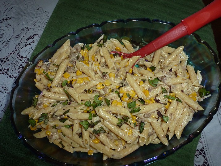 Sausage and corn pasta. Another Cooking with Diane recipe that features mascarpone cheese.