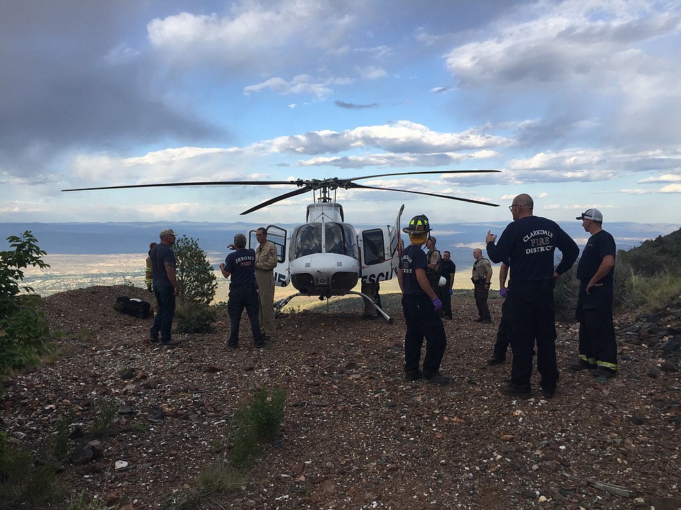 May 27, 2016 rescue of 50-year-old man trapped in his car for three days. (Photos courtesy of Kim Moore, Verde Valley Ambulance & Rusty Blair, Jerome Fire Dept.)
