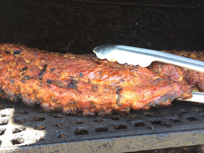 A rack of ribs on the barbecue at Montana Bar-BQ on Hillsdale Road off Highway 89.