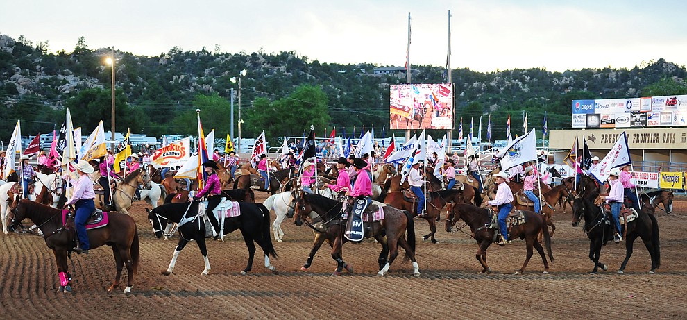 The grand entry during the second round of the Prescott Frontier Days Rodeo Wednesday night. (Les Stukenberg/The Daily Courier)