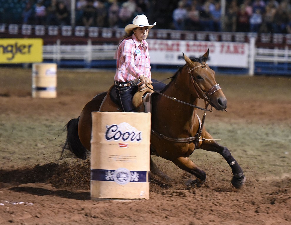 Lori Todd ran a 17.74 in the barrel race during the second round of the Prescott Frontier Days Rodeo Wednesday night. (Les Stukenberg/The Daily Courier)