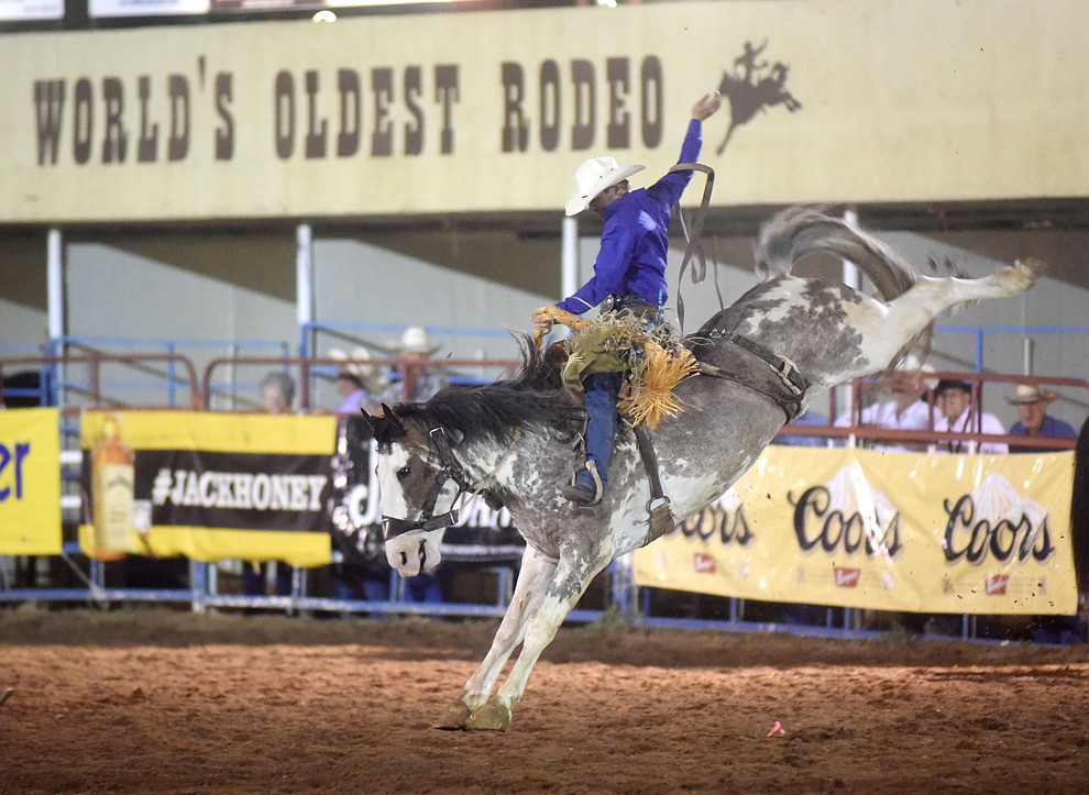 Shorty Garrett scored 78 on Apple Juice during the second round of the Prescott Frontier Days Rodeo Wednesday night. (Les Stukenberg/The Daily Courier)
