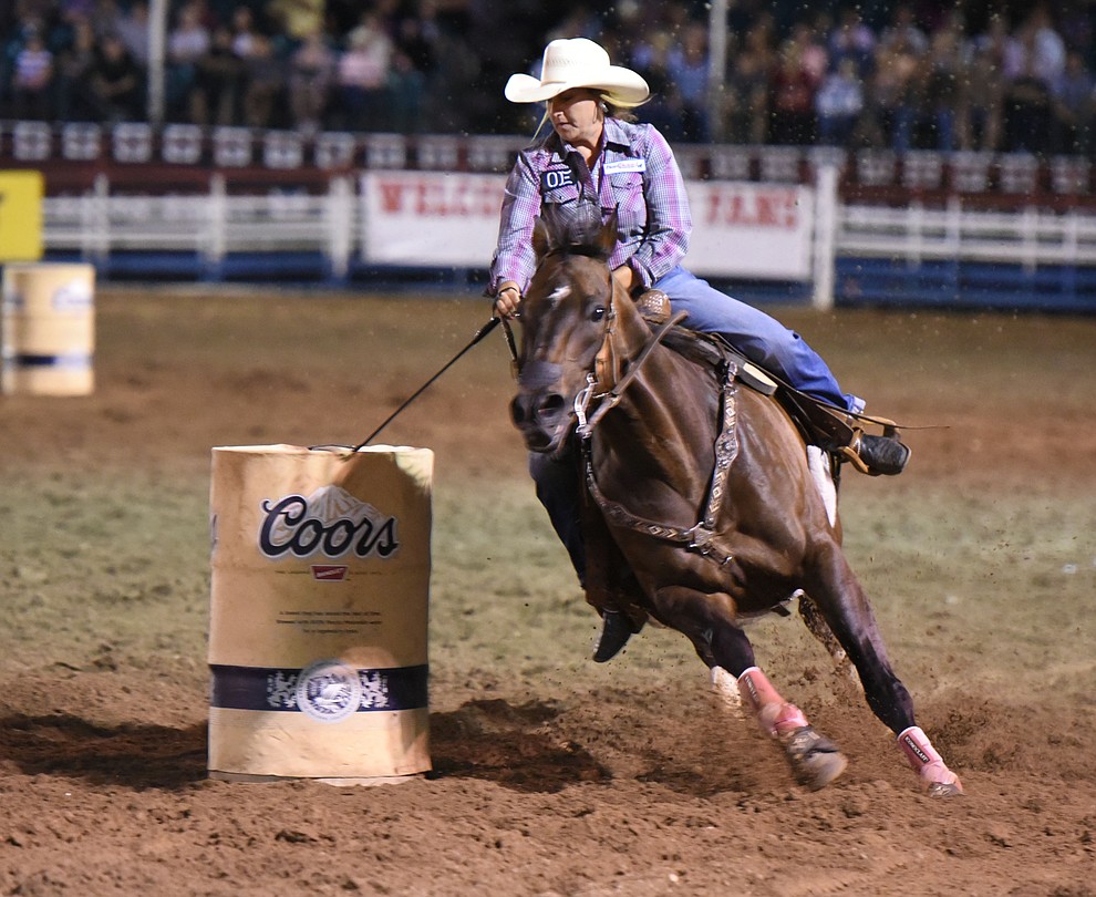 Shy-Anne Jarrett ran an 18.01 during the second round of the Prescott Frontier Days Rodeo Wednesday night. (Les Stukenberg/The Daily Courier)