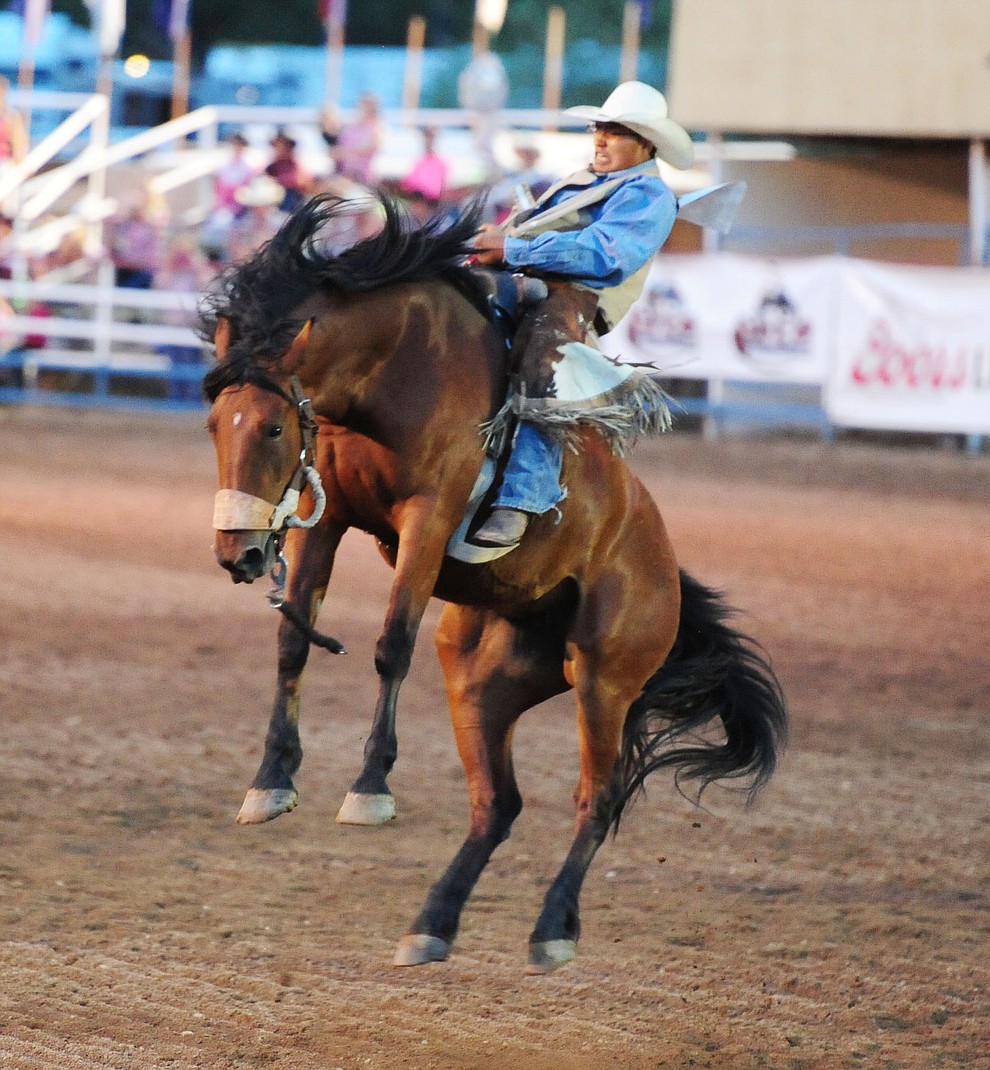 It got wild in the Wild Horse Race during the second round of the Prescott Frontier Days Rodeo Wednesday night. (Les Stukenberg/The Daily Courier)
