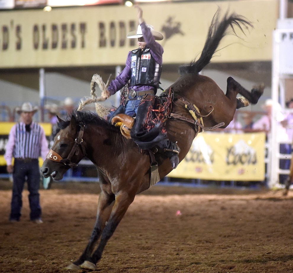 Zeke Thurston on Average Down during the second round of the Prescott Frontier Days Rodeo Wednesday night. (Les Stukenberg/The Daily Courier)