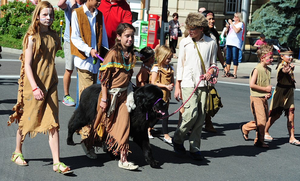 Native Americans march during the 75th annual Kiwanis Kiddie Parade through downtown Prescott Friday morning. (Les Stukenberg/The Daily Courier)