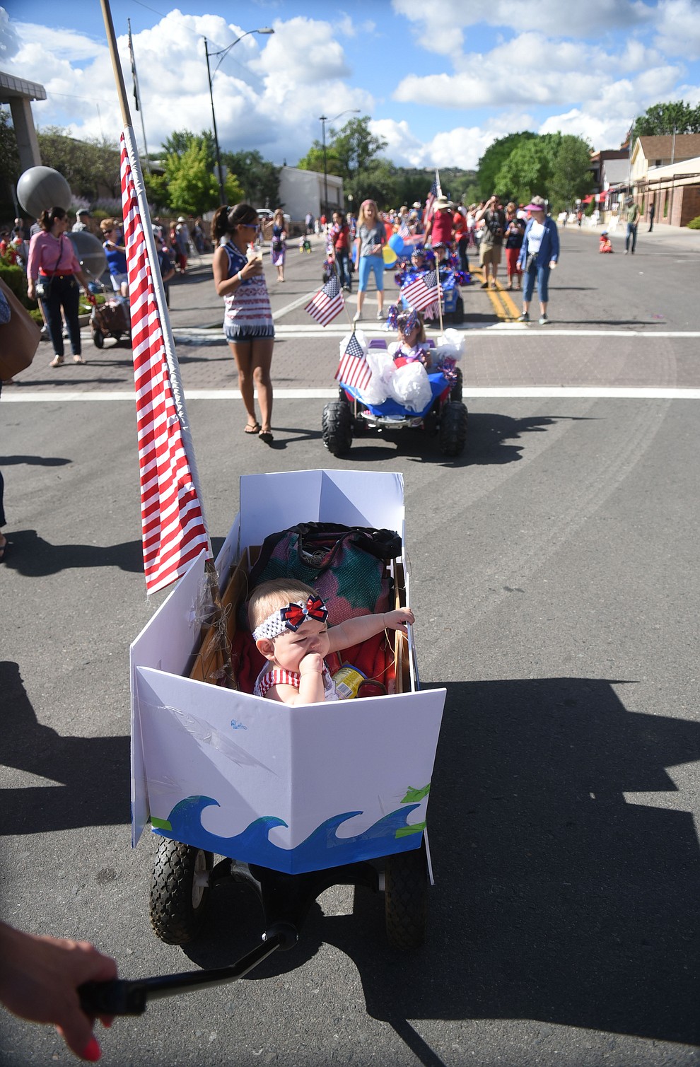 Lake Thornhill sails her way through the 75th annual Kiwanis Kiddie Parade through downtown Prescott Friday morning. (Les Stukenberg/The Daily Courier)