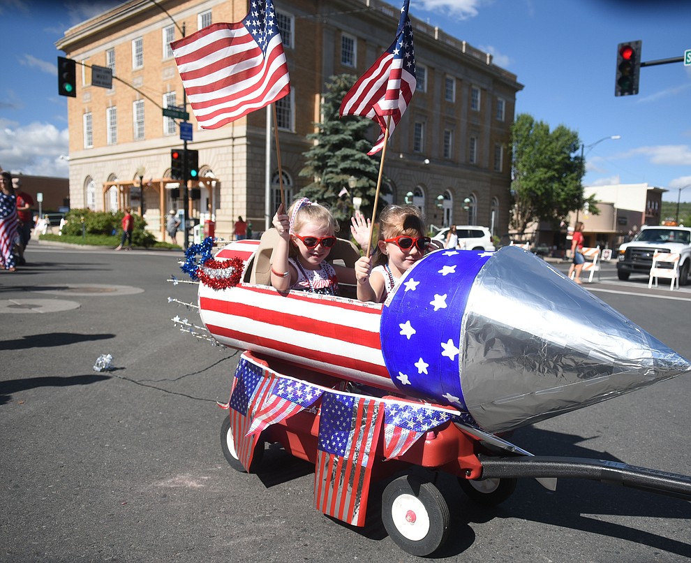 Blasting off down Cortez Street during the 75th annual Kiwanis Kiddie Parade through downtown Prescott Friday morning. (Les Stukenberg/The Daily Courier)
