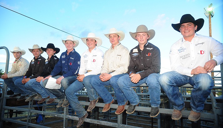Members of the Wright/Bradshaw family pose for a photo before competing in the saddle bronc riding competition during the third performance of the 2016 Prescott Frontier Days Rodeo Thursday night.