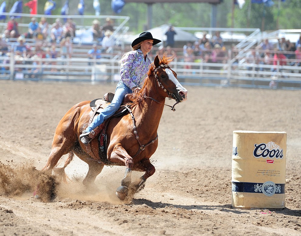 Ashley Haller has a 17.68 second run during the final performance of the 2016 Prescott Frontier Days Rodeo Monday afternoon. (Les Stukenberg/The Daily Courier)