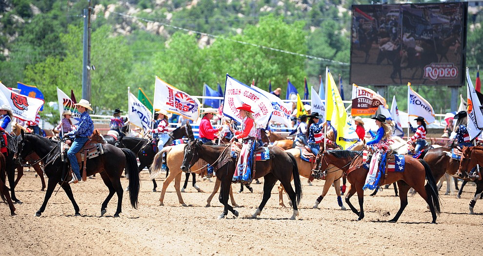 The Grand Entry during the final performance of the 2016 Prescott Frontier Days Rodeo Monday afternoon. (Les Stukenberg/The Daily Courier)