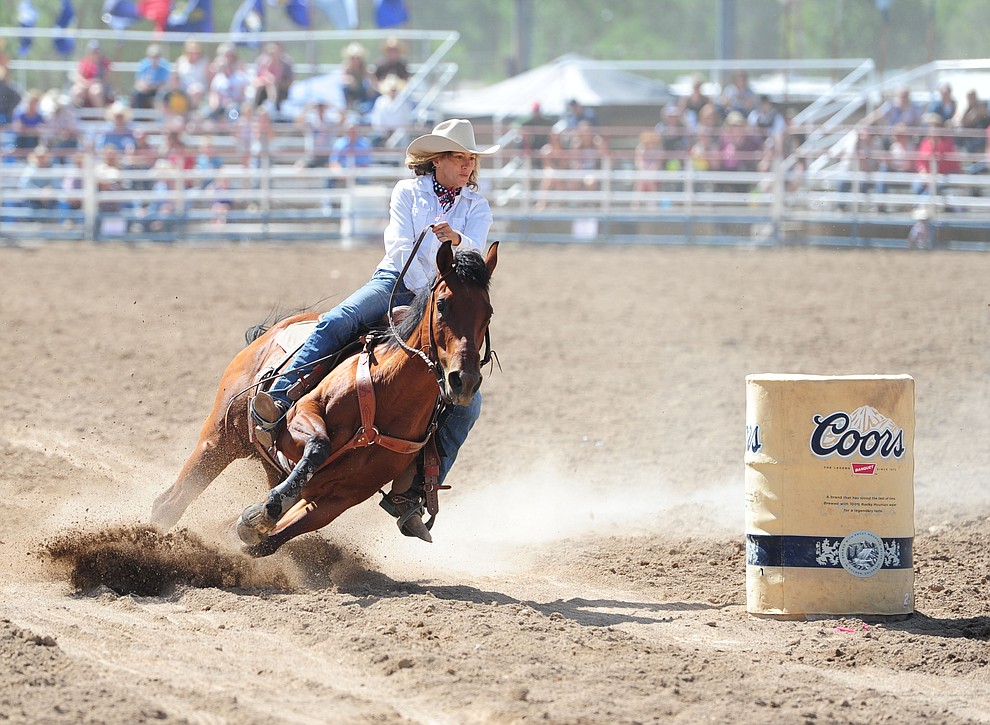 Chino Valley's Liz King has an 18.6 second run during the final performance of the 2016 Prescott Frontier Days Rodeo Monday afternoon. (Les Stukenberg/The Daily Courier)