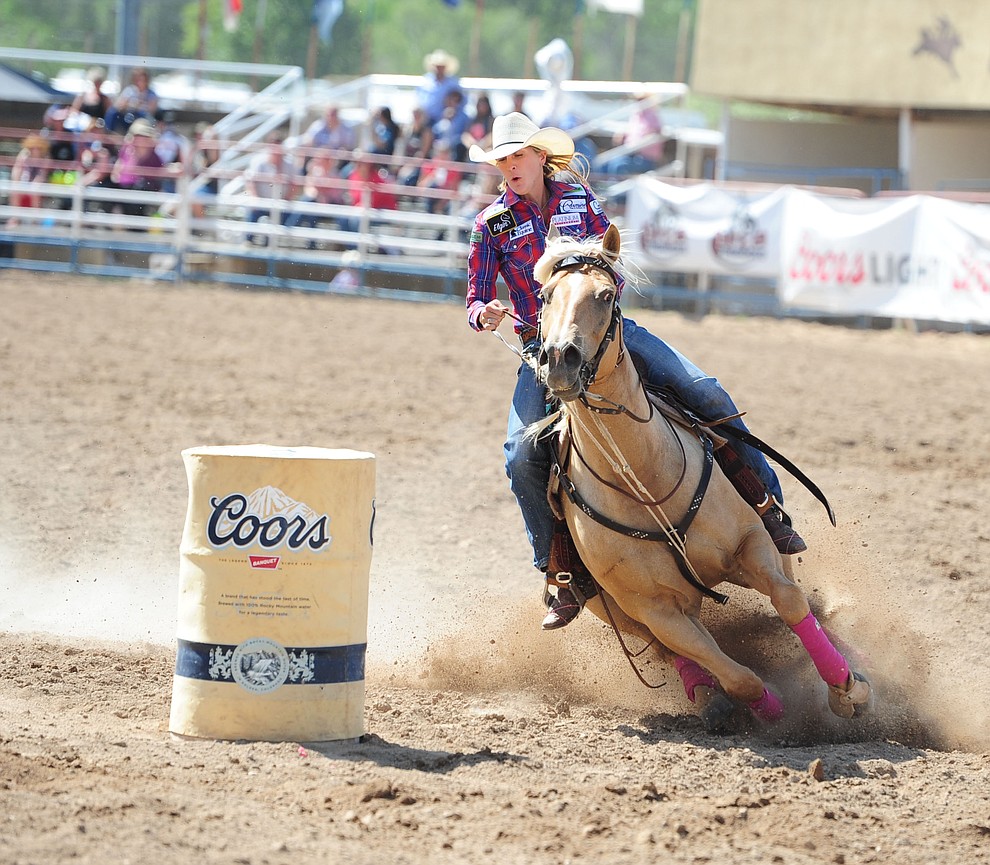Taylor Jacob has a 17.55 second run during the final performance of the 2016 Prescott Frontier Days Rodeo Monday afternoon. (Les Stukenberg/The Daily Courier)