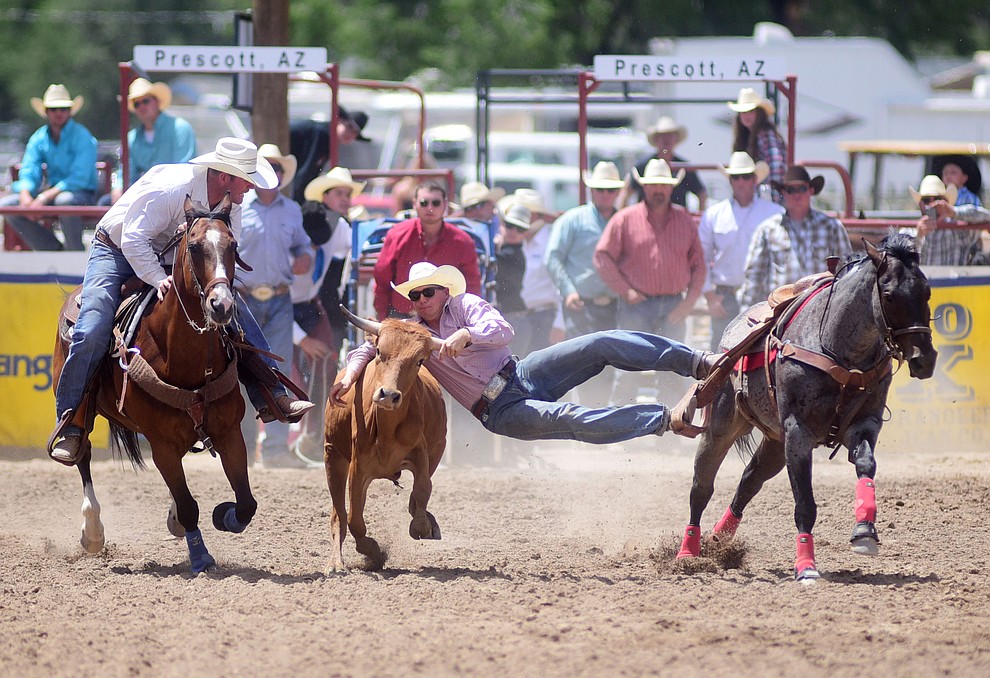 Tyke Kipp has a 7 second run during the final performance of the 2016 Prescott Frontier Days Rodeo Monday afternoon. (Les Stukenberg/The Daily Courier)