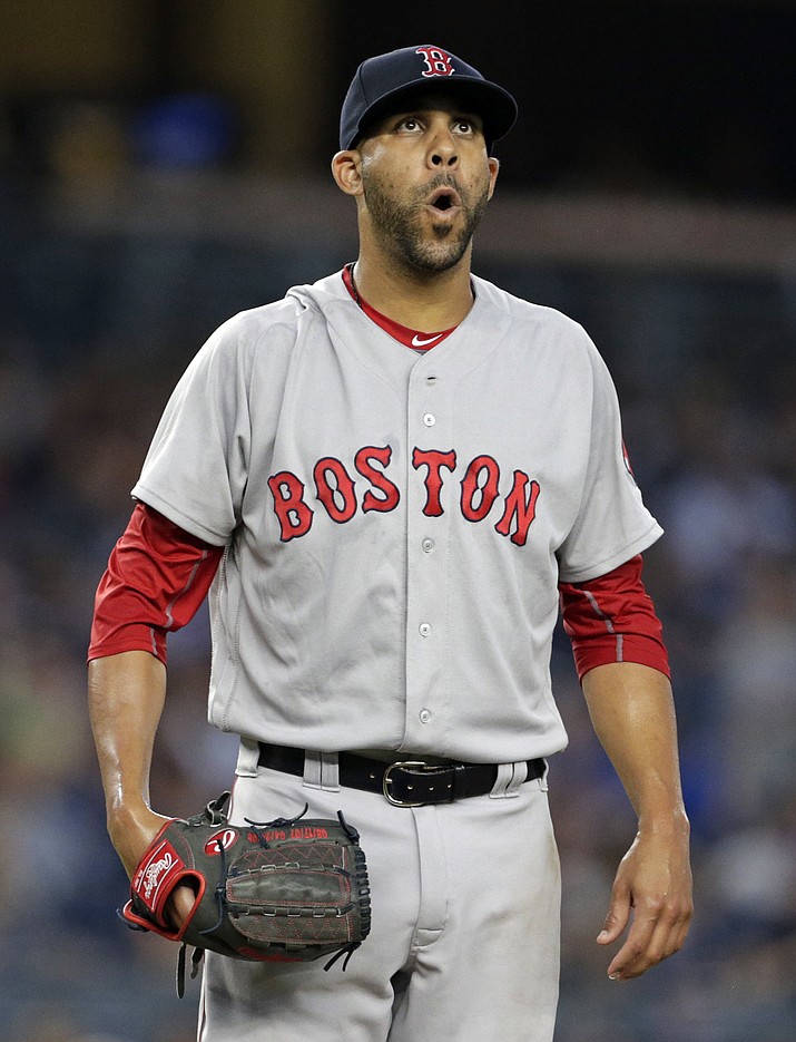 Boston Red Sox starting pitcher David Price reacts during a baseball game against the New York Yankees on Sunday, July 17, in New York. The Yankees won 3-1. 
