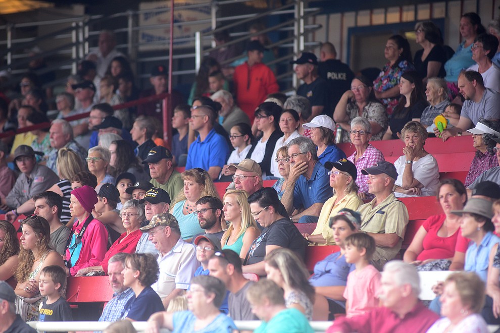 Hundreds of people attend a public demonstration by some of the 70 dog and handler teams attending the 24th annual Arizona Law Enforcement K9 Association at the Prescott Rodeo Grounds Tuesday evening. (Les Stukenberg/The Daily Courier)