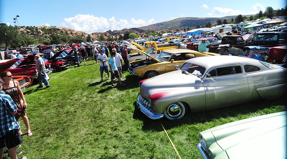 Hundreds of cars, trucks, and parts vendors at the 42nd Annual Prescott Antique Auto Club show at Watson Lake Park Saturday. The show continues all day on Sunday.  (Les Stukenberg/The Daily Courier)