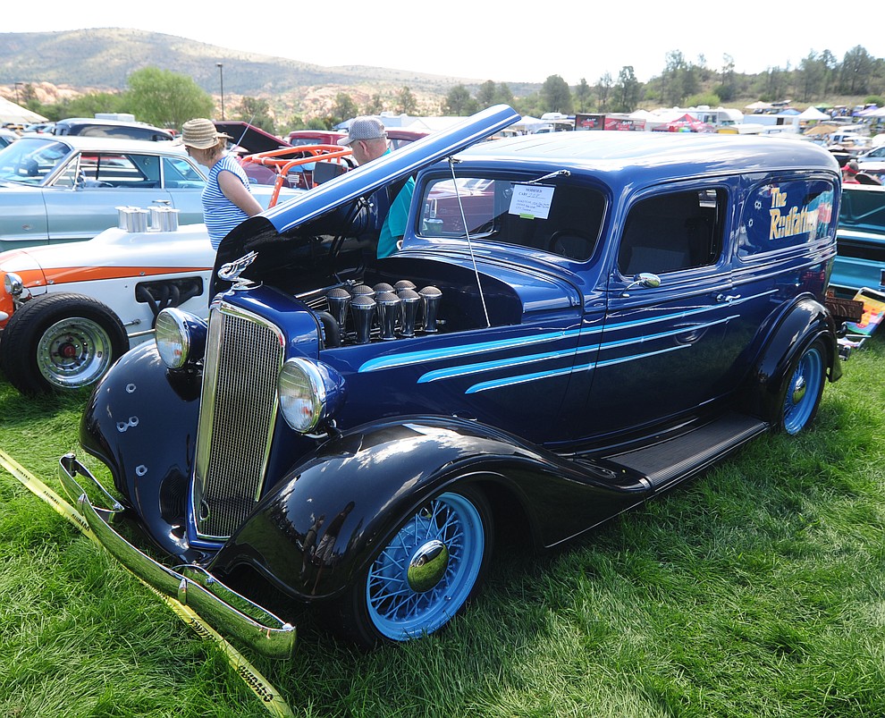 This 1934 Chevrolet Panel Van is just one  of hundreds of cars, trucks, and parts vendors at the 42nd Annual Prescott Antique Auto Club show at Watson Lake Park Saturday. The show continues all day on Sunday.  (Les Stukenberg/The Daily Courier)