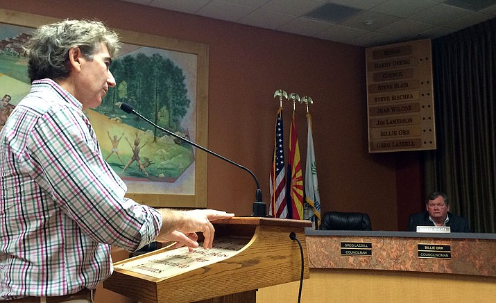 Dave Grounds, president and owner of Dorn Homes, explains details of the planned Antelope Crossing subdivision Thursday, Aug. 11, to the Prescott Planning and Zoning Commission. The project is planned near along Highway 89, south of the Deep Well Ranch Road roundabout.