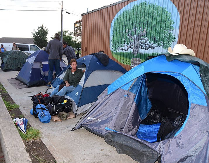 Tents are set for the night in the Safe Legal Sleep project in the parking lot of the Coalition for Compassion and Justice Thrift Store on Fair Street Tuesday.