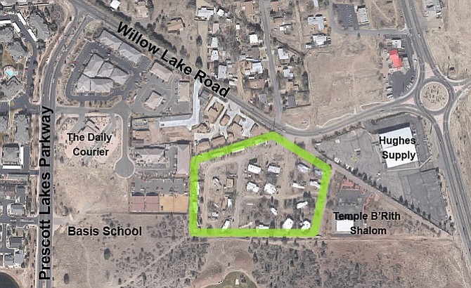 One of the housing projects that the City Council considered on Tuesday is a 200-unit multi-family apartment complex (shown with a green border) near the intersection of Willow Lake Road and Highway 89; it’s currently the Dells View Mobile Home Park.